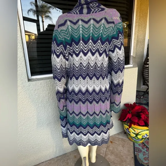 Liz &amp; Co Womens Large Chevron Coat Sweater Long Duster