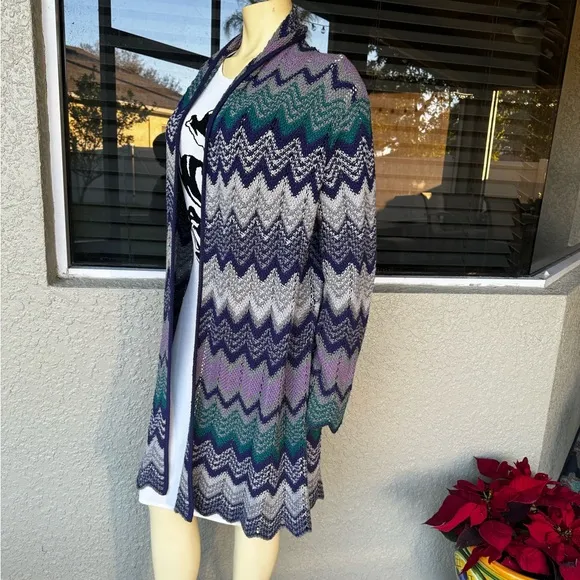 Liz &amp; Co Womens Large Chevron Coat Sweater Long Duster