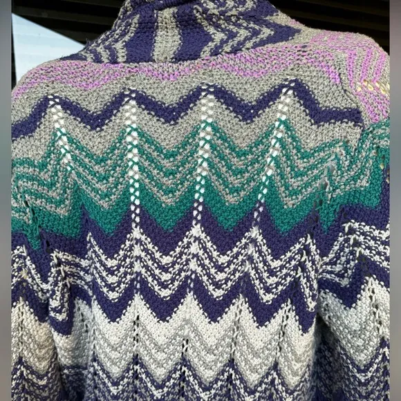 Liz &amp; Co Womens Large Chevron Coat Sweater Long Duster