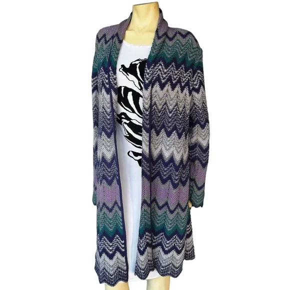 Liz &amp; Co Womens Large Chevron Coat Sweater Long Duster