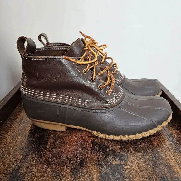 L.L. Bean Duck Leather Rubber Toe Boots Shoes Short Lace Up Mens Brown 11*