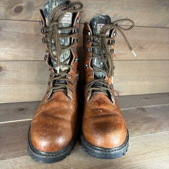 ll bean mens size 10 wide shoes brown leather waterproof camo hunting boots