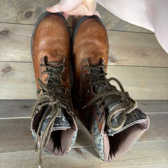 ll bean mens size 10 wide shoes brown leather waterproof camo hunting boots