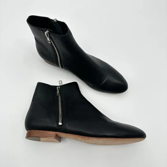 Loeffler Randall Astrid Oiled Leather Black Booties Boots Flats Shoes 8.5