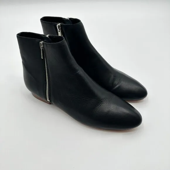 Loeffler Randall Astrid Oiled Leather Black Booties Boots Flats Shoes 8.5