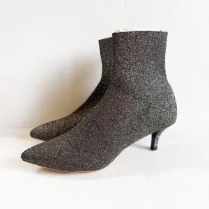 Loeffler Randall Kassidy Womens Size 6.5 Kitten Heel Sock Boots Metallic Silver
