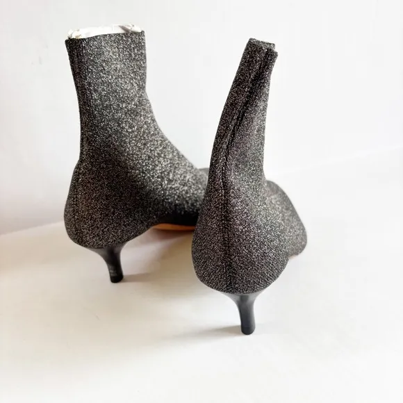 Loeffler Randall Kassidy Womens Size 6.5 Kitten Heel Sock Boots Metallic Silver