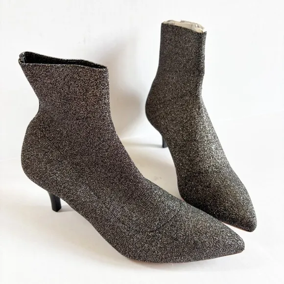Loeffler Randall Kassidy Womens Size 6.5 Kitten Heel Sock Boots Metallic Silver