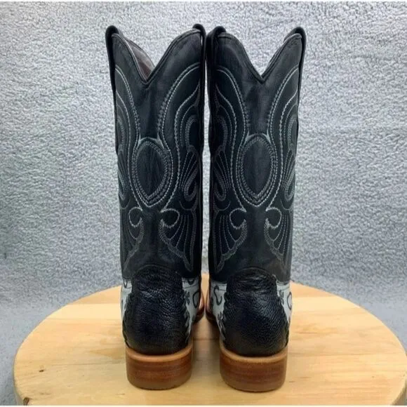 Los Altos Mens Size 7 (EE) Boots Caimen Pointed Toe Western Black Leather Shoes