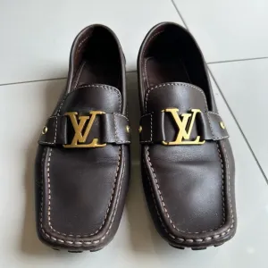Louis Vuitton mens leather loafers brown gold size 8.5 will fit 9.5 mens size US