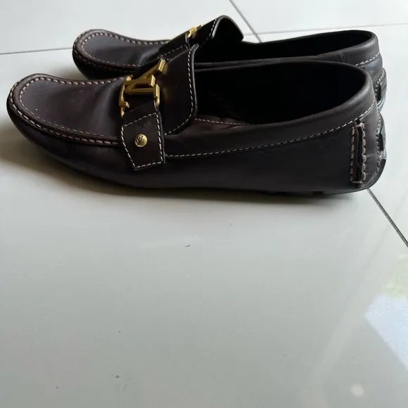 Louis Vuitton mens leather loafers brown gold size 8.5 will fit 9.5 mens size US