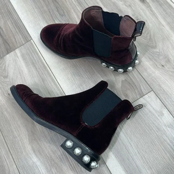Louise Et Cie Maroon velvet pearl embellished slip on boots size 7