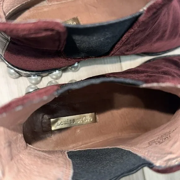 Louise Et Cie Maroon velvet pearl embellished slip on boots size 7