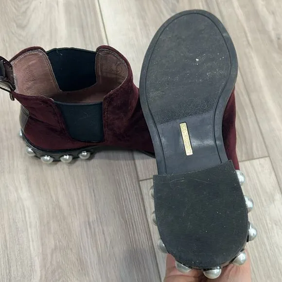Louise Et Cie Maroon velvet pearl embellished slip on boots size 7