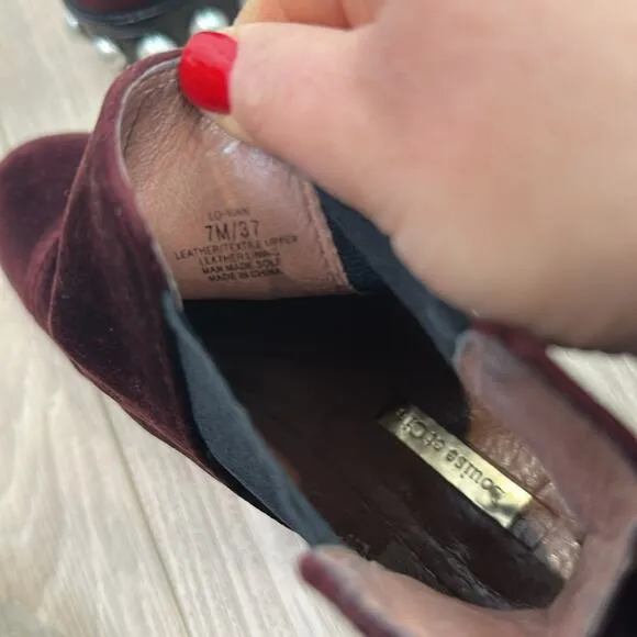 Louise Et Cie Maroon velvet pearl embellished slip on boots size 7