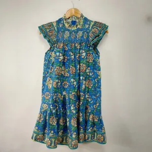 Love the Label Anthropologie Dress XS Blue Mini Floral Boho Smocked Ruffle Pocke