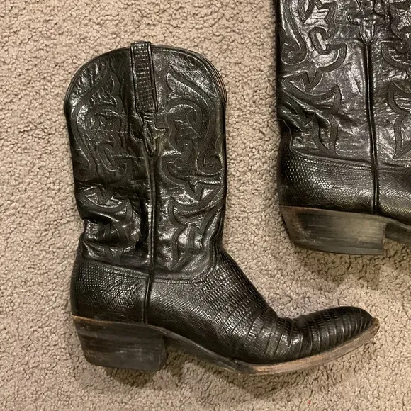 LUCCHESE Vintage Men’s Lizard Black Leather Cowboy Western Boots Shoes sz 10 1/2