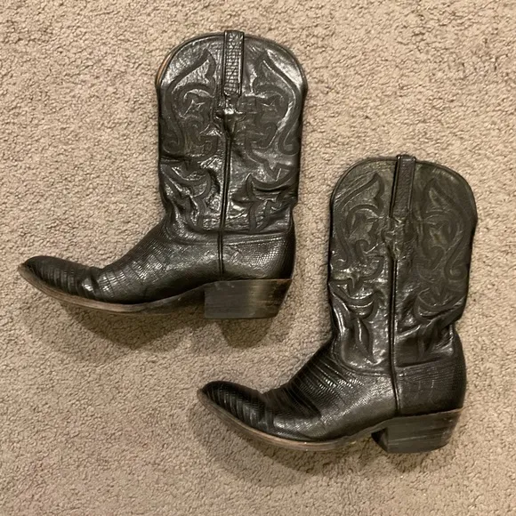 LUCCHESE Vintage Men’s Lizard Black Leather Cowboy Western Boots Shoes sz 10 1/2