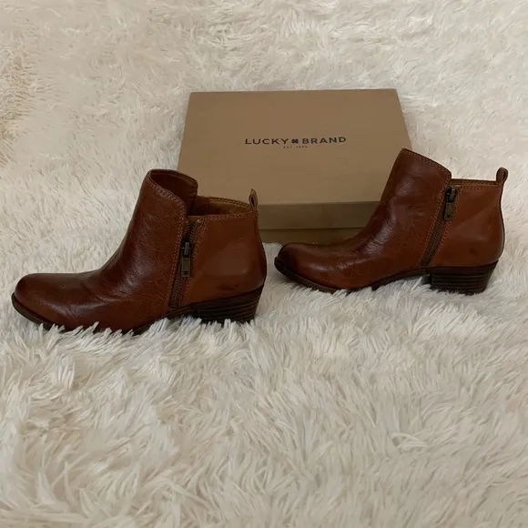 Lucky Brand Basel Brown Leather Ankle Boots