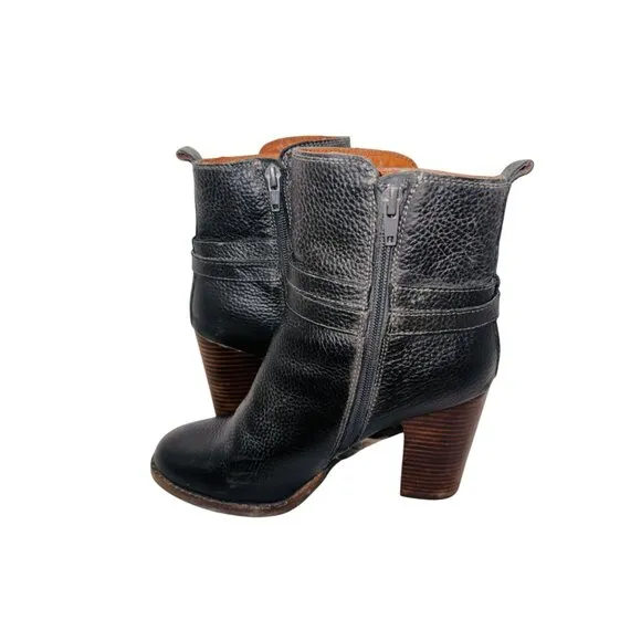 Lucky Brand LaTonya Leather Ankle Boots Black 8.5 Chunky Stacked Blocked Heel