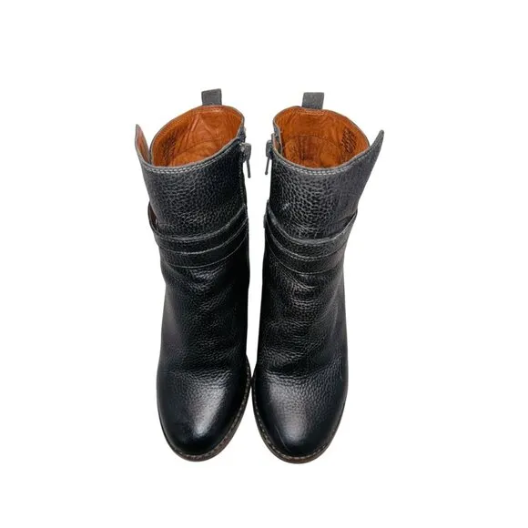 Lucky Brand LaTonya Leather Ankle Boots Black 8.5 Chunky Stacked Blocked Heel