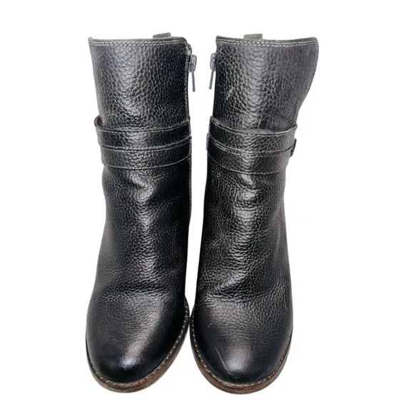 Lucky Brand LaTonya Leather Ankle Boots Black 8.5 Chunky Stacked Blocked Heel