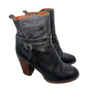 Lucky Brand LaTonya Leather Ankle Boots Black 8.5 Chunky Stacked Blocked Heel