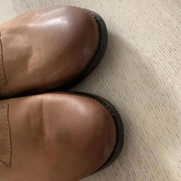 M Maccari shoes leather boots size 39 tan brown ruched distressed zipper NWOT