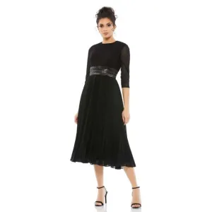 MAC DUGGAL SHIMMERING 3/4 SLEEVE A-LINE MIDI DRESS