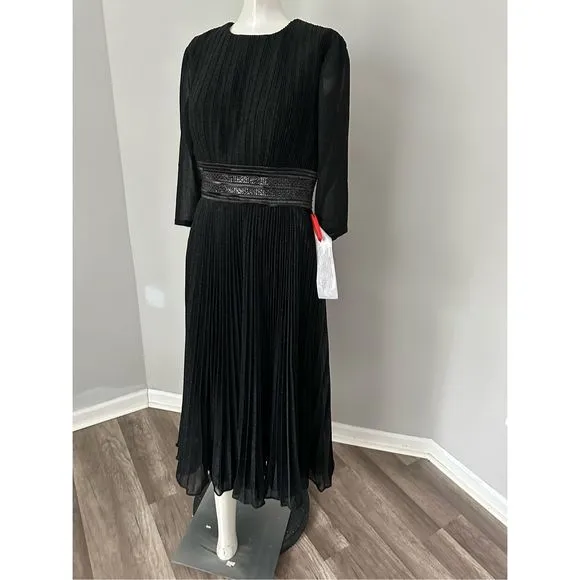 MAC DUGGAL SHIMMERING 3/4 SLEEVE A-LINE MIDI DRESS