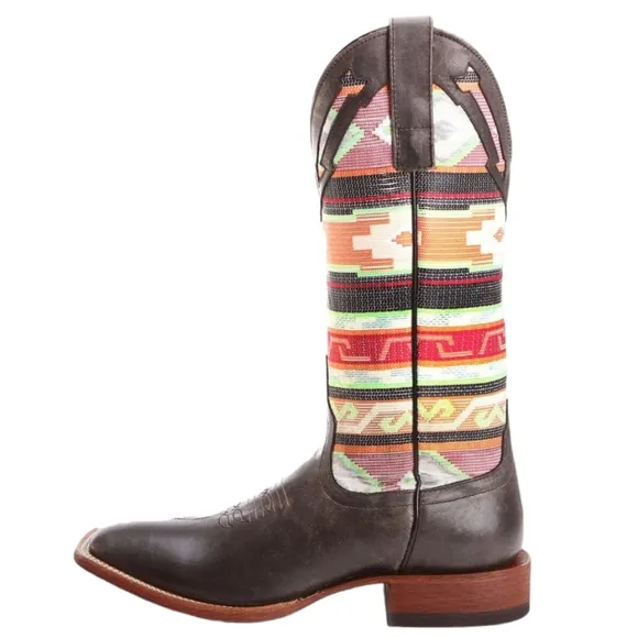 MACIE BEAN M9081 &quot;Black Cracktacular&quot; Serape square toe cowgirl boots sz 6 EUC