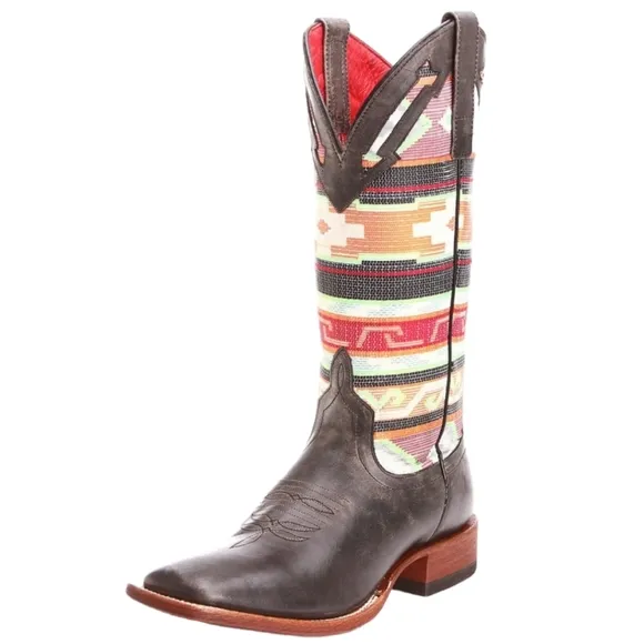 MACIE BEAN M9081 &quot;Black Cracktacular&quot; Serape square toe cowgirl boots sz 6 EUC