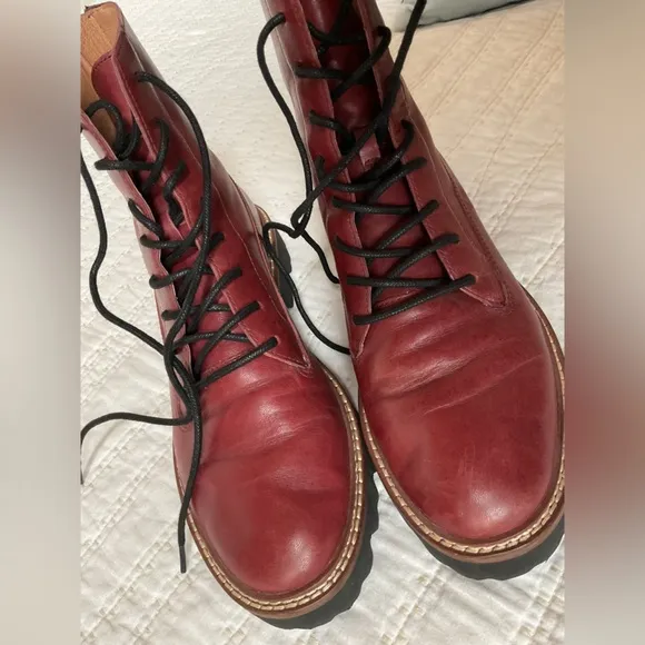 Madewell Citywalk Lugsole Lace Up Boots Rusted Burgundy Leather Women 7