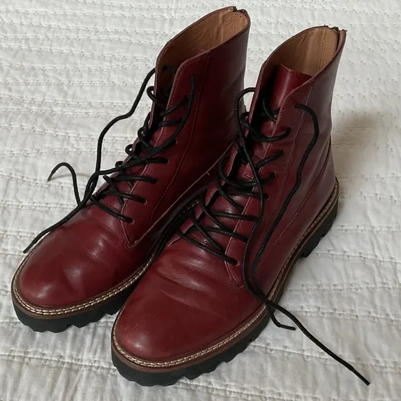 Madewell Citywalk Lugsole Lace Up Boots Rusted Burgundy Leather Women 7