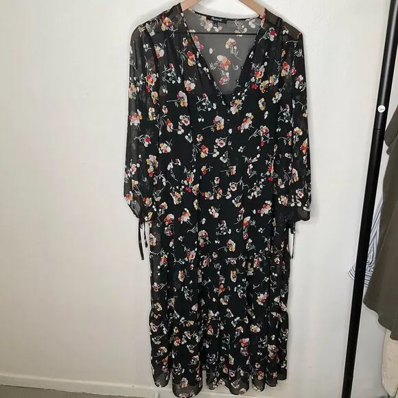 Madewell Sheer Button-Front Tier Midi Dress in Carnation Toss