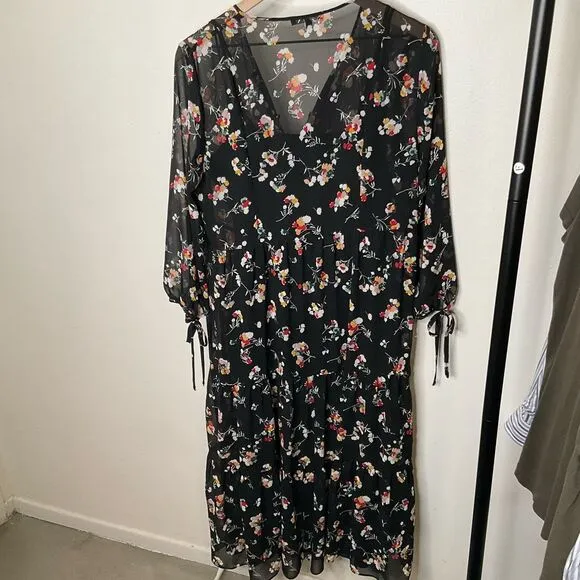 Madewell Sheer Button-Front Tier Midi Dress in Carnation Toss