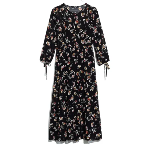 Madewell Sheer Button-Front Tier Midi Dress