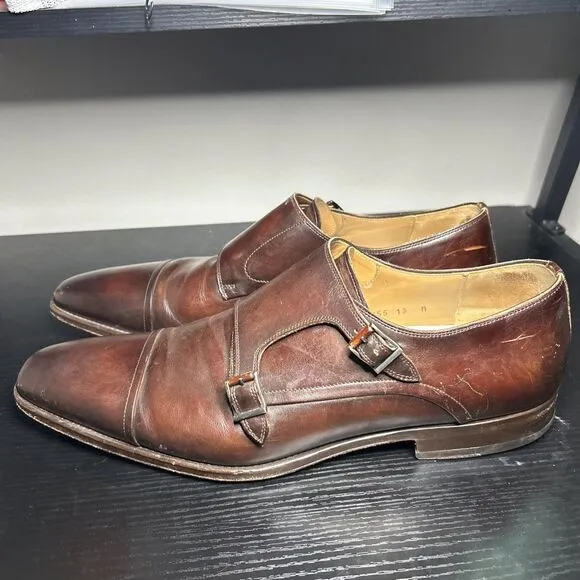 Magnanni Mens Size 13 M Monk Strap Dress Shoes Brown Leather
