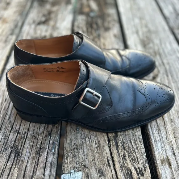 Marco Vittorio Mens Black Italian Leather Monk Strap Buckle Dress Shoes Sz 10.5