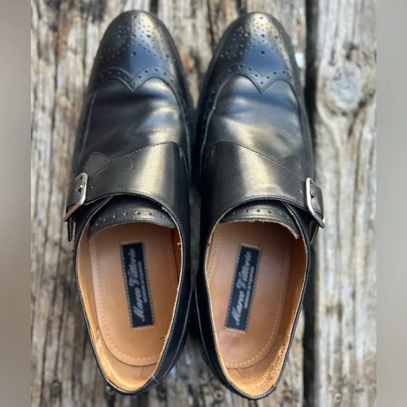 Marco Vittorio Mens Black Italian Leather Monk Strap Buckle Dress Shoes Sz 10.5