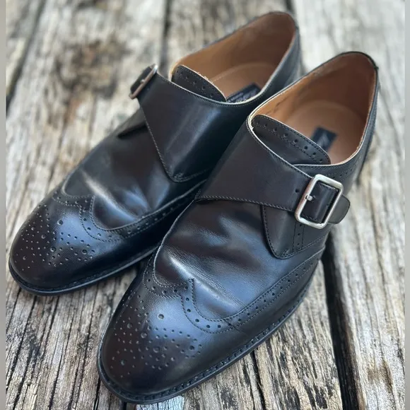 Marco Vittorio Mens Black Italian Leather Monk Strap Buckle Dress Shoes Sz 10.5