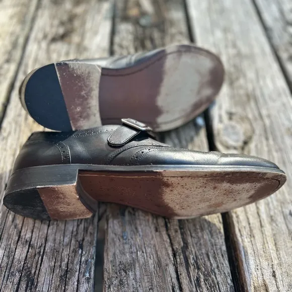 Marco Vittorio Mens Black Italian Leather Monk Strap Buckle Dress Shoes Sz 10.5