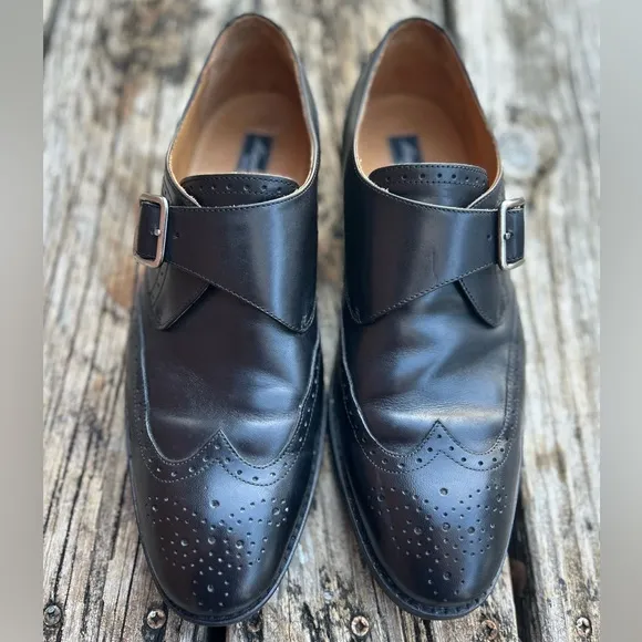 Marco Vittorio Mens Black Italian Leather Monk Strap Buckle Dress Shoes Sz 10.5