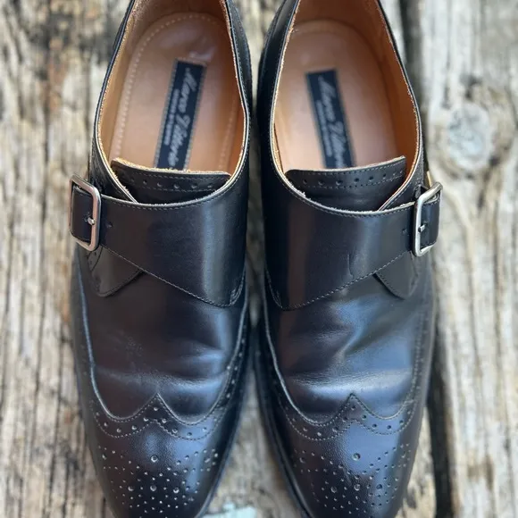 Marco Vittorio Mens Black Italian Leather Monk Strap Buckle Dress Shoes Sz 10.5