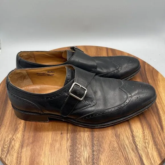 Marco Vittorio Shoes Mens 12 Black Italian Leather Monk Strap Buckle Dress