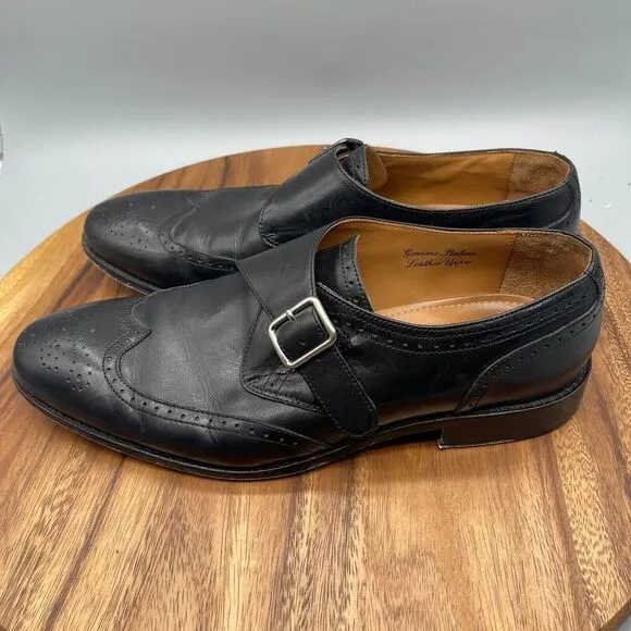 Marco Vittorio Shoes Mens 12 Black Italian Leather Monk Strap Buckle Dress