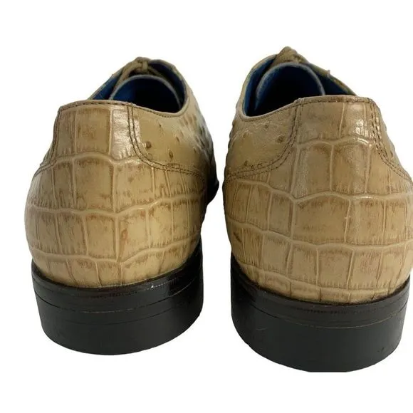Marco Vicci Size 10 Croc Ostrich Barnet Leather Dress Shoes Tan Brown Mens 6297
