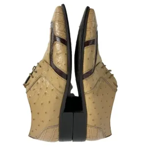 Marco Vicci Size 10 Croc Ostrich Barnet Leather Dress Shoes Tan Brown Mens 6297