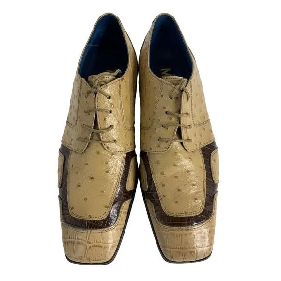Marco Vicci Size 10 Croc Ostrich Barnet Leather Dress Shoes Tan Brown Mens 6297
