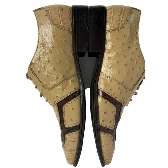 Marco Vicci Size 10 Croc Ostrich Barnet Leather Dress Shoes Tan Brown Mens 6297